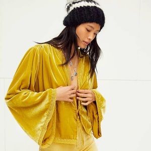 Free People Gold Velvet Bed Jacket